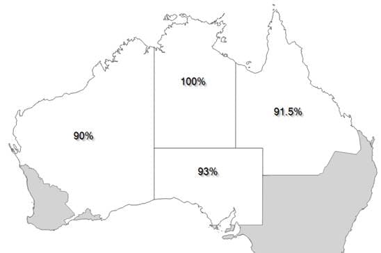 NAFI coverage extent labeled by proportion of each state mapped